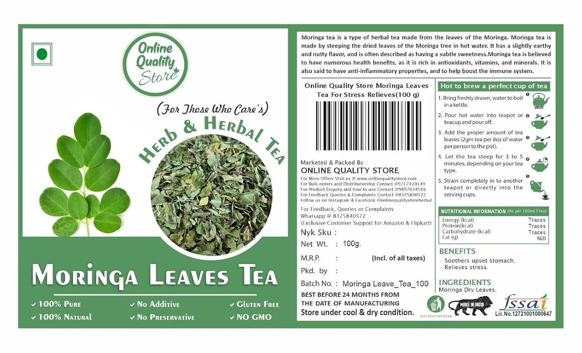 Online Quality Store Moringa Loose Leaves Tea - 100 Gm | Moringa Leaves Herbal Tea | Moringa Green Tea | Green Tea | Natural Tea