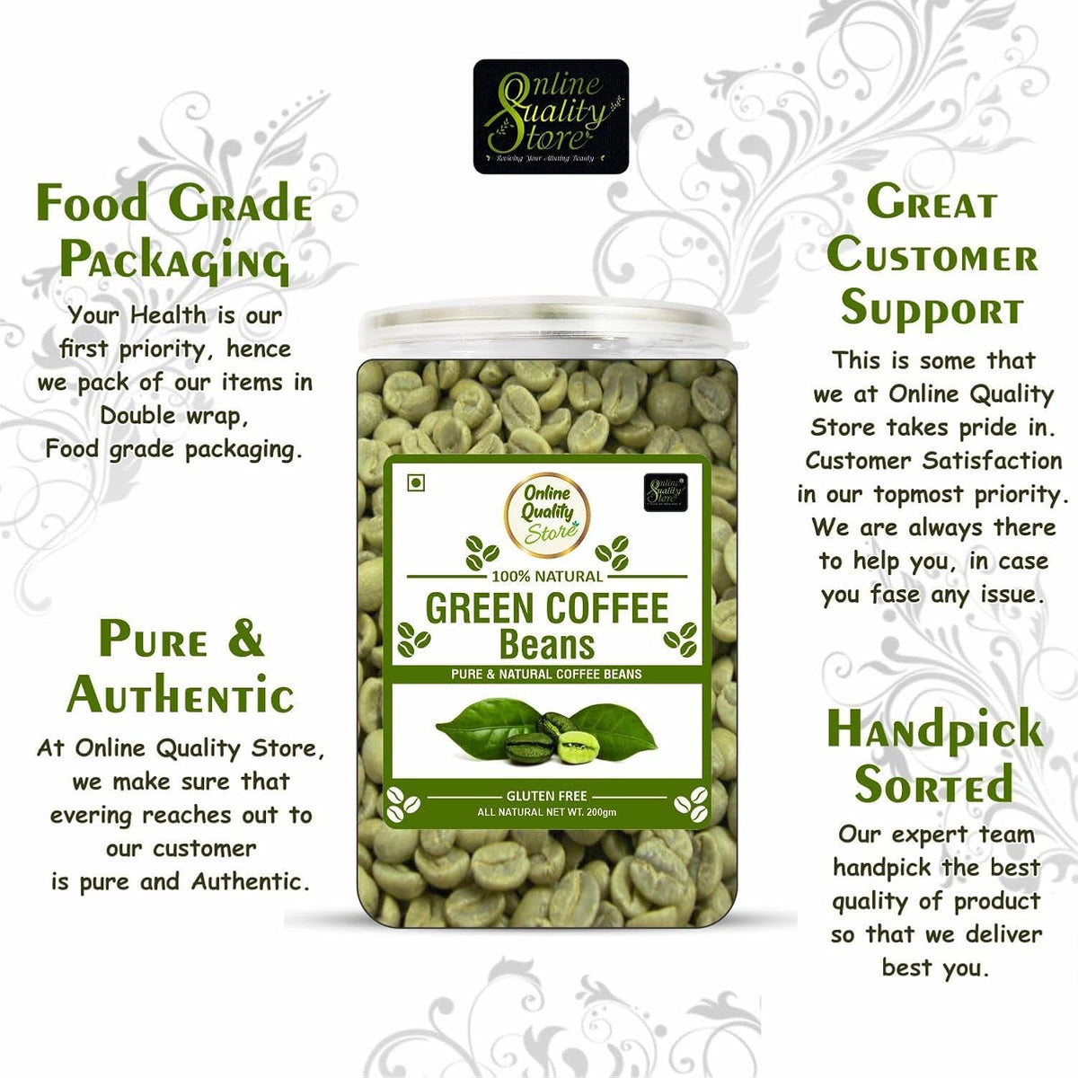 Online Quality Store Green Coffee Beans - 300g | Pure & Natural Coffee Beans for Weight Loss Management