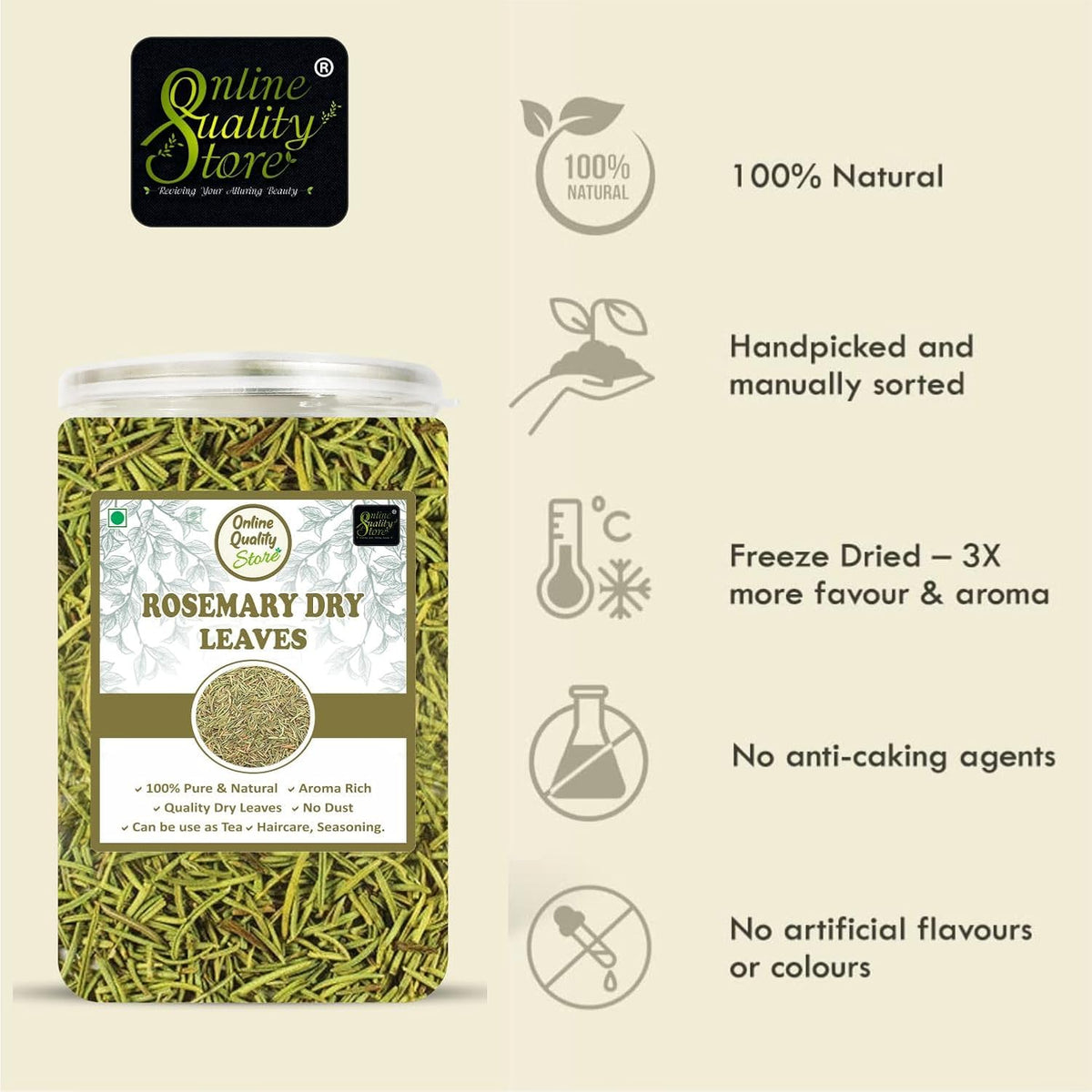 Online Quality Store Rosemary Dry Leaves - 100g | For Hair Growth & Rosemary Tea Leaves | Rosemary Herbal Tea