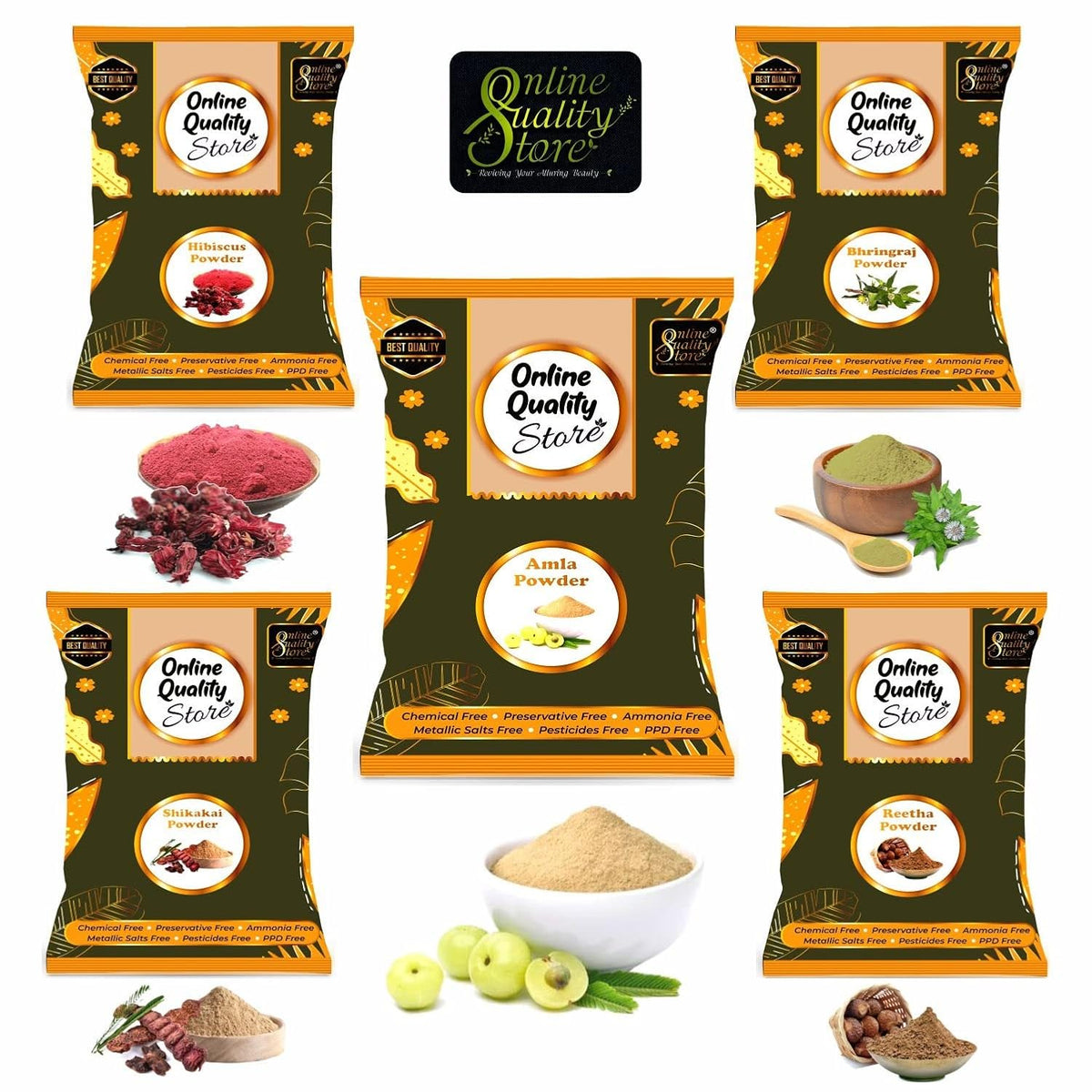 Online Quality Store Amla, Reetha, Shikakai, Bhringraj and Hibiscus Powder for Hair |hair mask for dry and frizzy hair |hair pack powder |hair pack combo |hair mask for smoothening hair,1400g