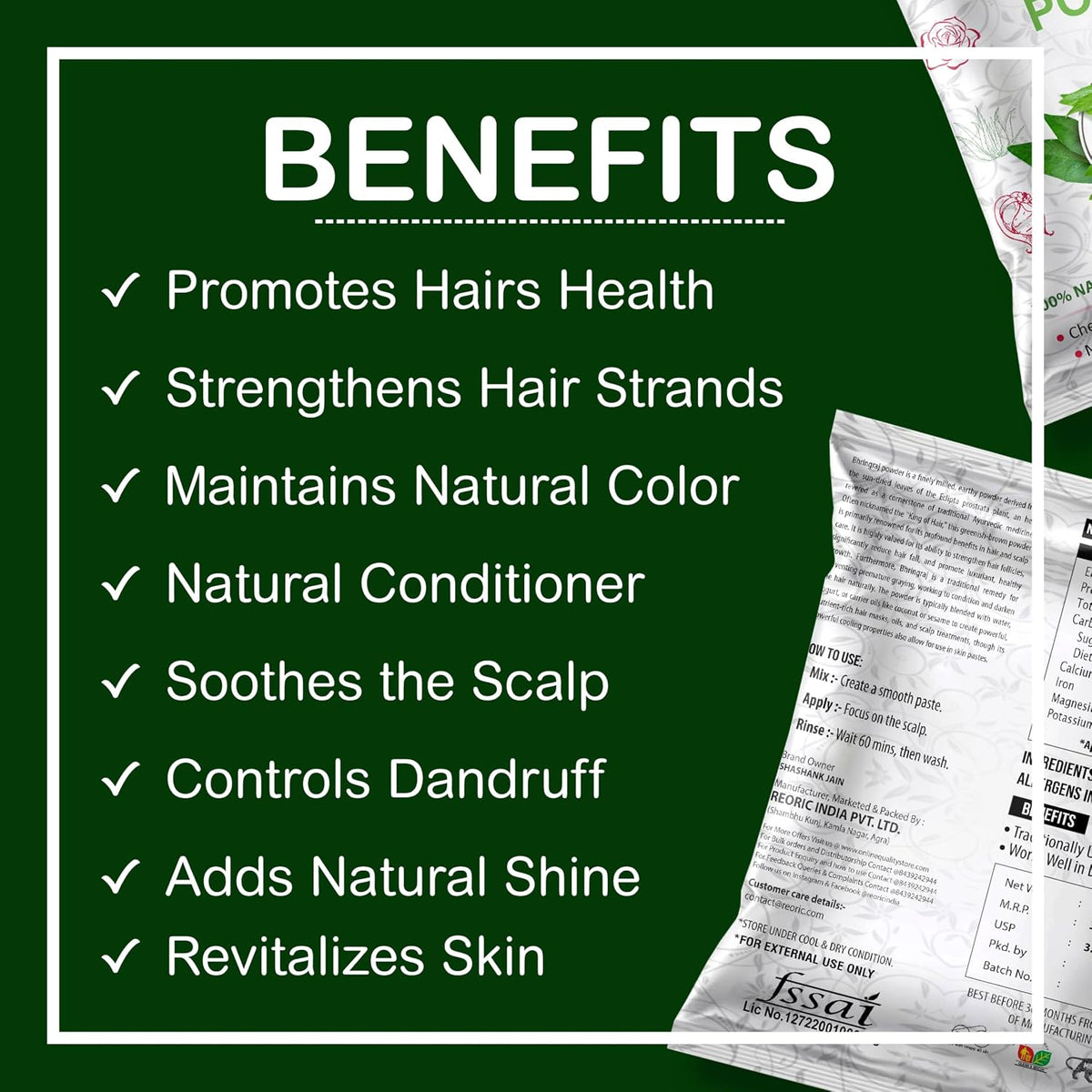 BRALCON Bhringraj Powder for Hair Oil, Hair Masks & Packs (100g) - 100% Natural, Chemical Free