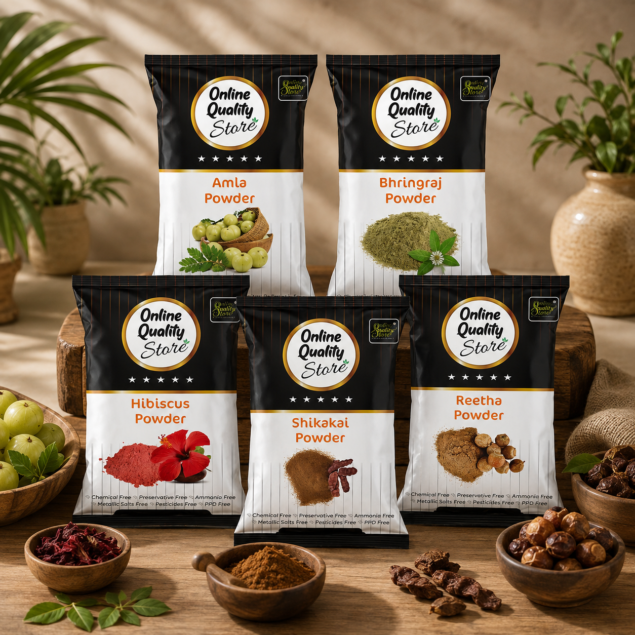 Amla Reetha Shikakai Bhringraj and Hibiscus Powder