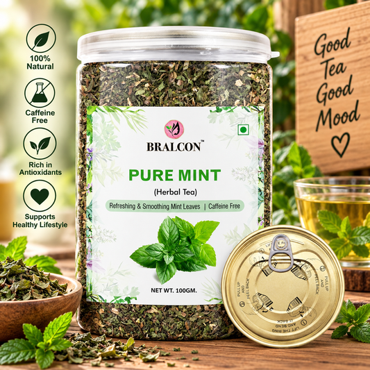 BRALCON Mint Herbal Tea - 50g| 100% Pure & Natural Spearmint Herbal Green for Relieves Stress| Refreshing & Smoothing Mint Leaves