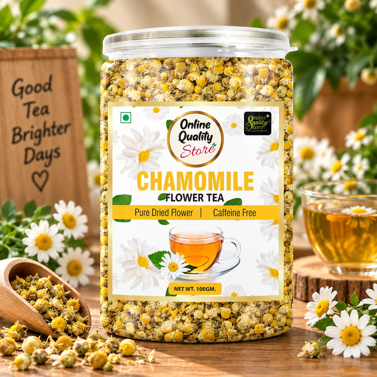 Online Quality Store Organic Chamomile Flower Tea - 100g | Caffeine Free Herbal Tea| Chamomile Tea