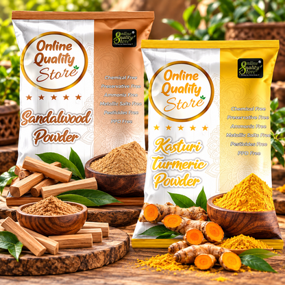 Online Quality Store Kasturi Turmeric Powder for Face + Pure Organic Sandalwood Powder |kasturi haldi powder,wild turmeric powder,kasturi manjal |chandan powder for face,skin(Pack of 2 ,100g each ,Total 200g Pack)