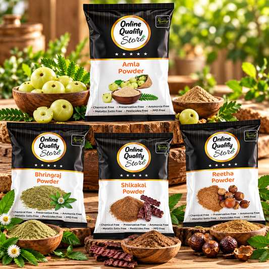 Amla Reetha Shikakai Bhringraj Powder - Organic offer of the day (100 Grams * 4) - All are in separate packaging