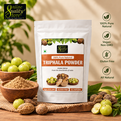 Online Quality Store Triphala Powder - 100g for eating, hair and skin, churna powder of Amla, Behada, Harada