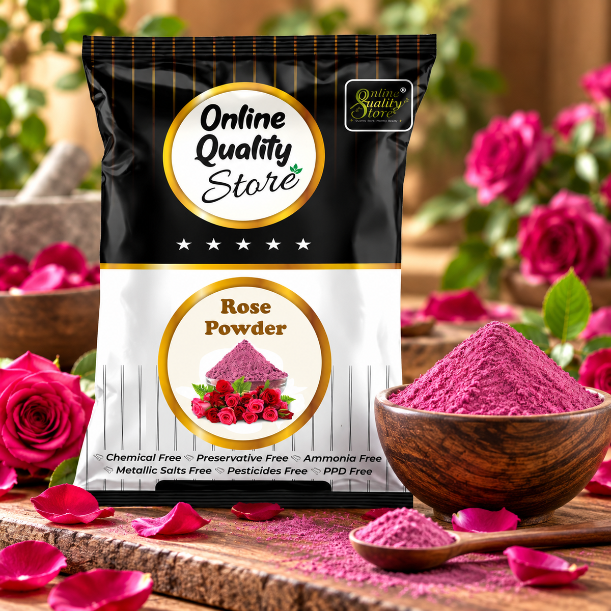 Online Quality Store Organic Rose Petal Powder - 100g |100% Pure & Natural Rose Powder for Tanning & Glowing Skin|Rosa indica for Facial & Skin Care|Skin Whitening Face Pack|Face Mask