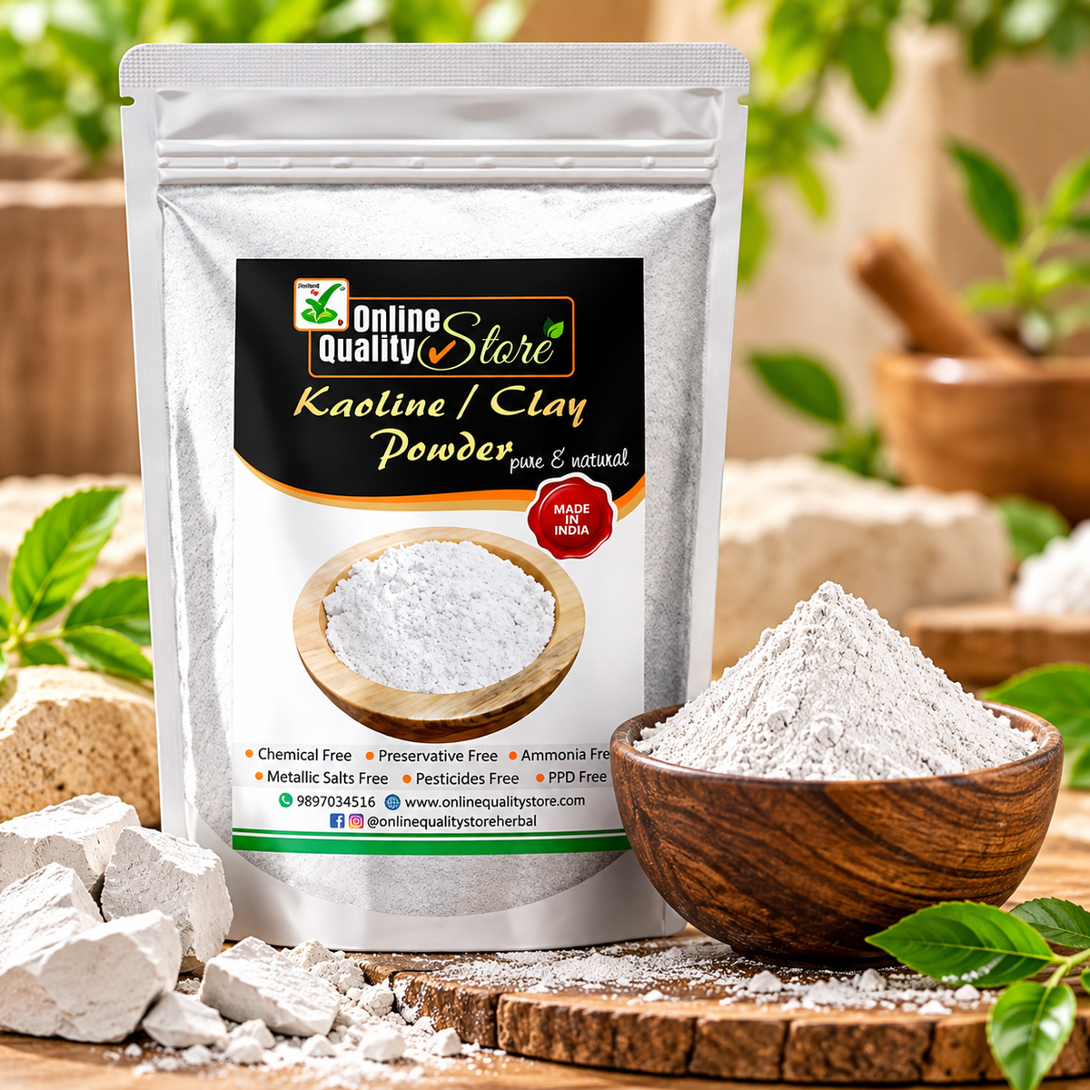 Online Quality Store Natural Kaoline/Clay Powder For Acne, Blackheads And For Glowing Skin, 400g