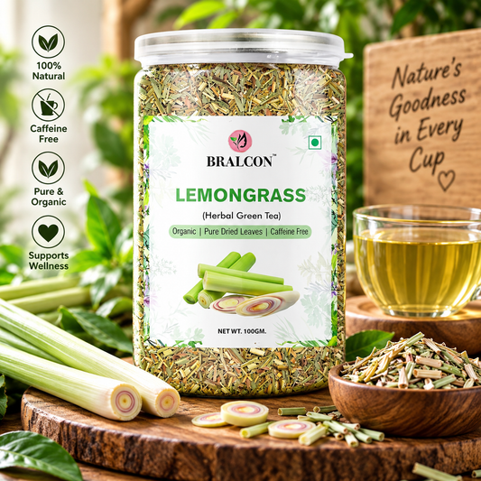 BRALCON Organic Lemongrass Herbal Tea - 100g | 100% Natural Lemongrass Herbal Green Tea Leaves | Whole Leaf Tea | Immunity Boosting | Antioxidant| Boost Metabolism Used for Detox