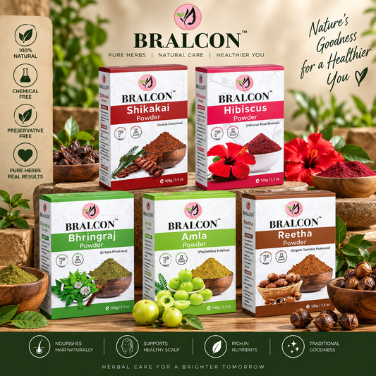 BRALCON Organic Amla, Reetha, Shikakai, Bhringraj, Hibiscus Powder Combo-500g (100g x 5 Pack)