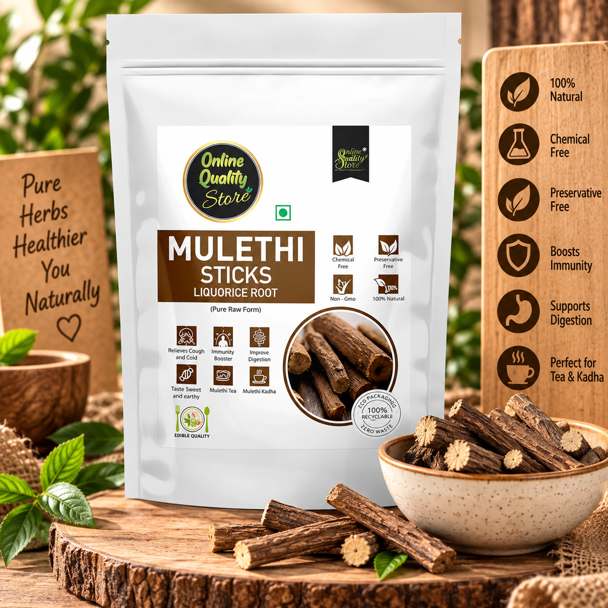 Online Quality Store Mulethi Stick For Eating - 100g | Liquorice Roots| Yastimadhu Licorica Sticks