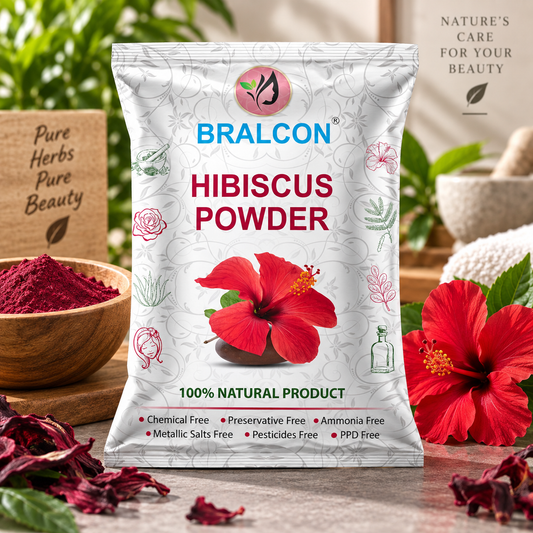 BRALCON Hibiscus Powder - 100gm, Natural Pure Hibiscus Rosa-Sinensis Flower Powder for Face Pack and Hair Mask, Hair Conditioner for Dull Hair & Dry Scalp, Gudhal Ka Phool Powder