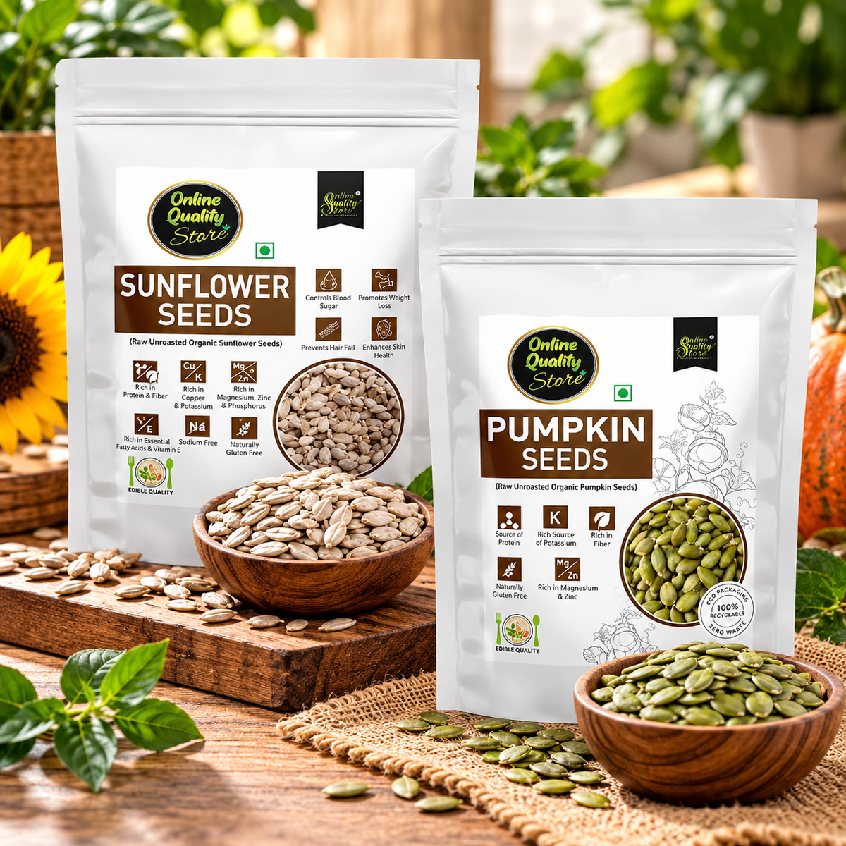 Online Quality Store Organic Combo of Sunflower Seeds, Pumpkin Seeds -200gm (2 x 100gm Pack)