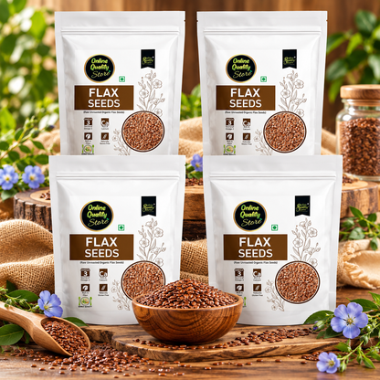 Online Quality Store Organic Flax Seeds -400g(100g x 4 Pack)|Flax Seeds for Hair Growth|Alsi