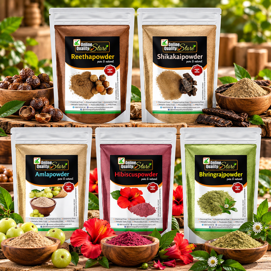 Online Quality Store Amla, Reetha, Shikakai, Bhringraj and Hibiscus Powder for Hair |hair mask for dry and frizzy hair |hair pack powder |hair pack combo |hair mask for smoothening hair,1400g
