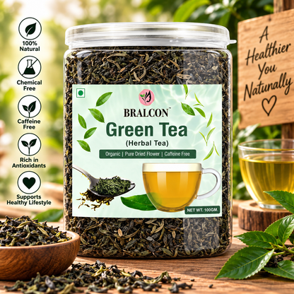 BRALCON Organic Green Tea - 100g | 100% Pure & Natural Herbal Leaves | Whole Long Leaf | Boost immunity