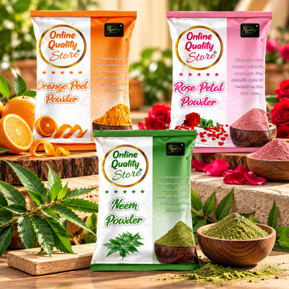 Online Quality Store Organic Neem Leaves Powder (50g) + Rose Petals Powder (50g) + Orange Peel Powder(50g), 150g