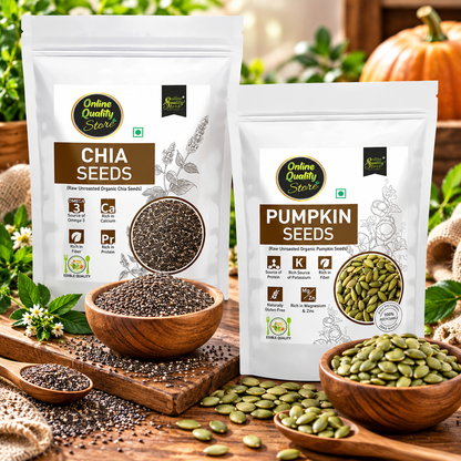 Online Quality Store Organic Combo of Chia Seeds,Pumpkin Seeds -200gm(100gm x 2)|Fiber Rich Mix Seeds