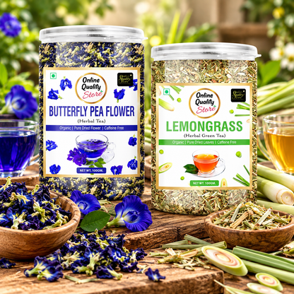 Online Quality Store Butterfly Pea Flower Tea, Lemongrass Herbal Tea Combo-200g Each | Reduce Stress