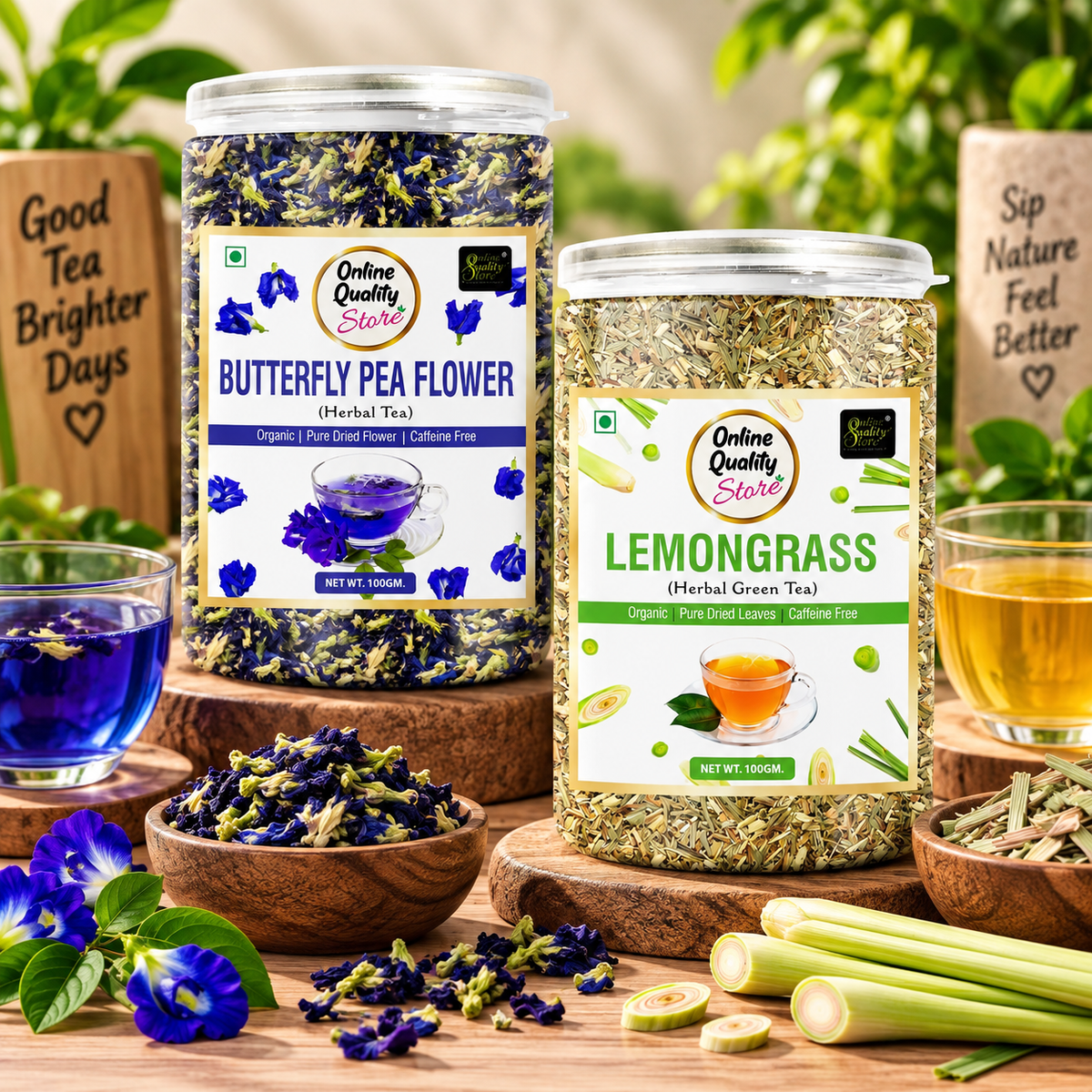 Online Quality Store Butterfly Pea Flower Tea, Lemongrass Herbal Tea Combo-200g Each | Reduce Stress