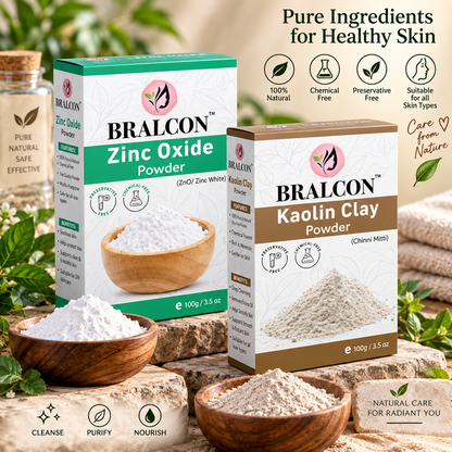 BRALCON Kaolin Clay Powder, Zinc Oxide Powder non nano Combo - 200g(100g x 2 Pack)
