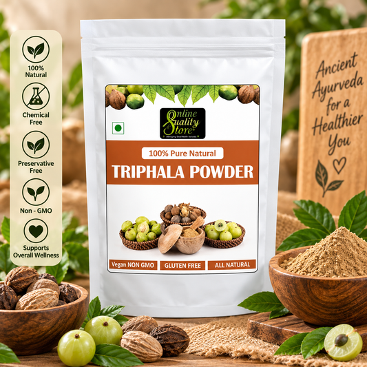Online Quality Store Triphala Powder - 100g for eating, hair and skin, churna powder of Amla, Behada, Harada
