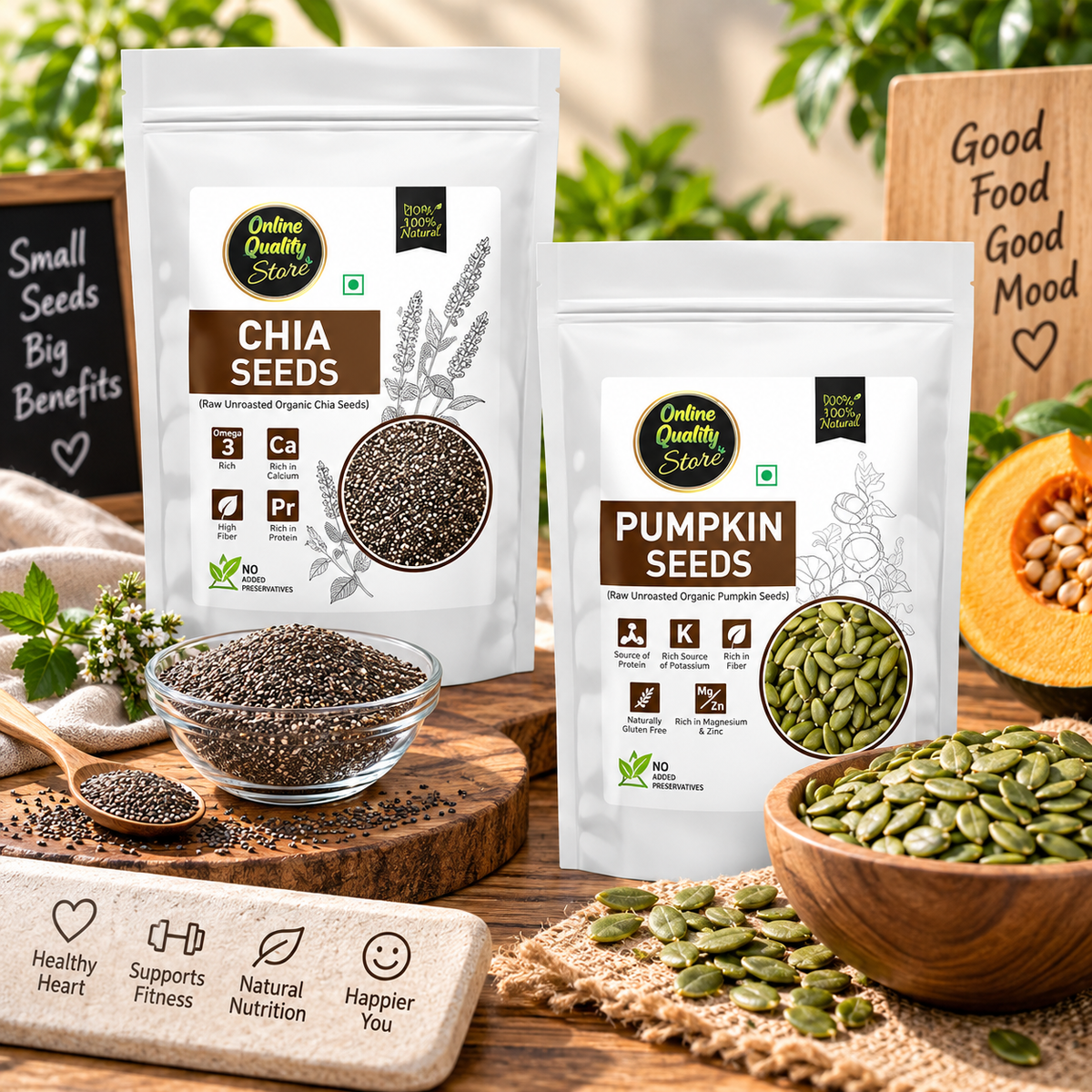 Online Quality Store Organic Combo of Chia Seeds,Pumpkin Seeds -200gm(100gm x 2)|Fiber Rich Mix Seeds