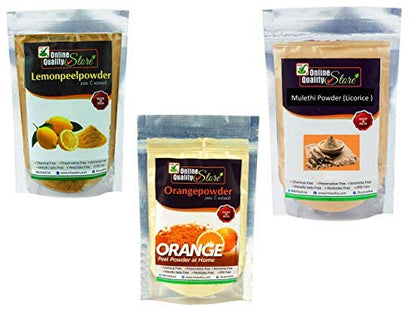 Online Quality Store Lemon Peel Powder, Mulethi Powder & Orange Peel Powder (600gm (200 gm each)