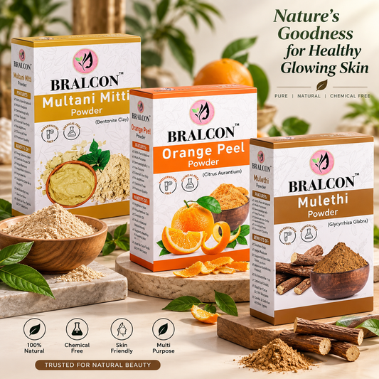 BRALCON Multani Mitti, Orange, Mulethi Powder Combo -300g(100g x 3 Pack) for Skin, Face Pack, Hair