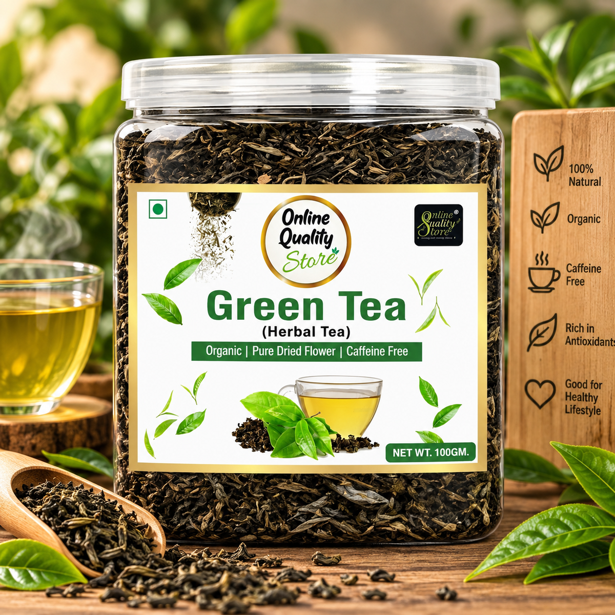 Online Quality Store Organic Green Tea - 100g | 100% Pure & Natural Herbal Green Tea Leaves | Whole Long Green Tea Leaf | Boost immunity