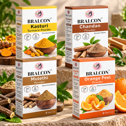 BRALCON Kasturi Haldi, Chandan, Orange, Mulethi Powder Combo-400g(100g x 4 Pack)