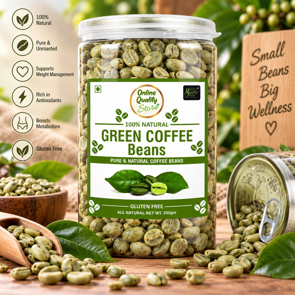 Online Quality Store Green Coffee Beans - 300g | Pure & Natural Coffee Beans for Weight Loss Management