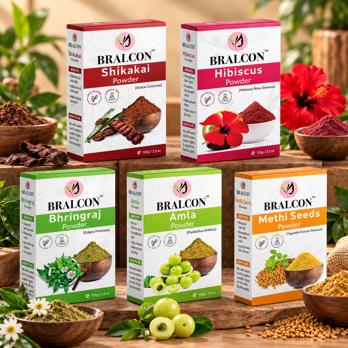 Methi, Amla, Shikakai, Bhringraj, Hibiscus Powder Combo for Face and Hair | Pack of 5 | 500gm