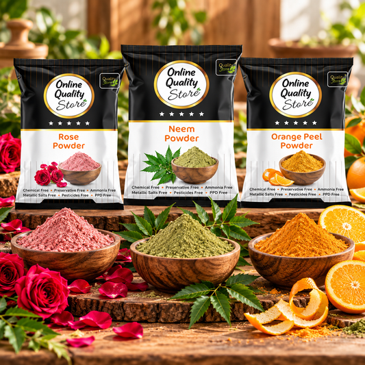 Online Quality Store Organic Neem Leaves Powder (100g) + Rose Petals Powder (100g) + Orange Peel Powder (100g), 300g
