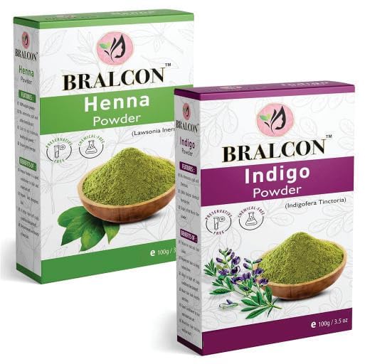 BRALCON Organic Henna Powder, Indigo Powder Combo - 200g(100g x 2 Pack)