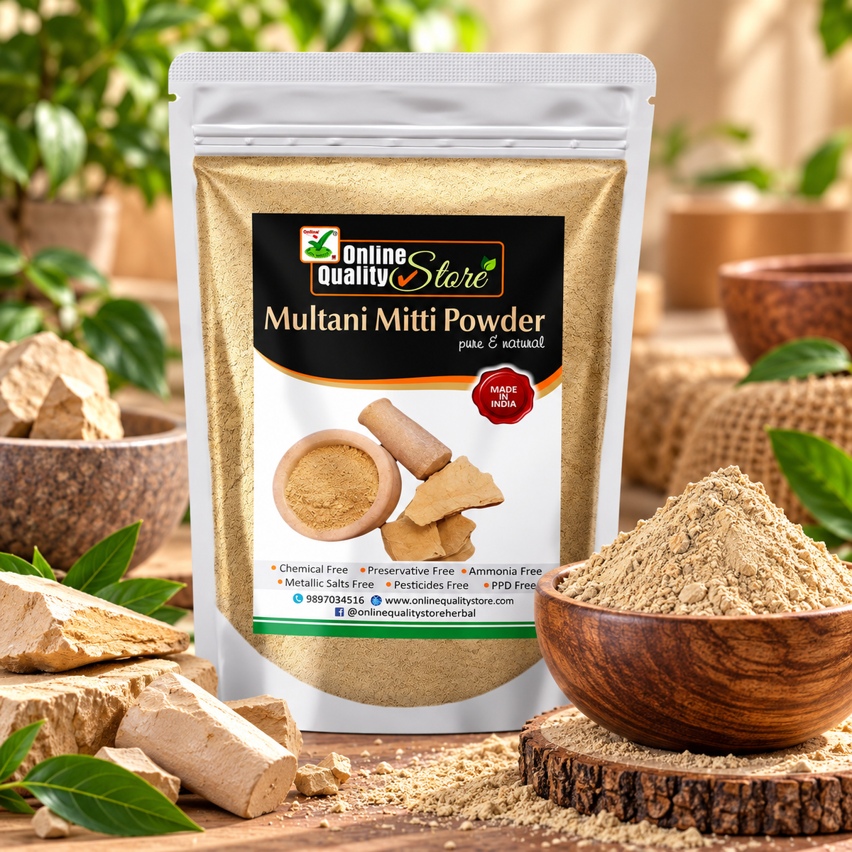Online Quality Store Herbal Multani Mitti or Fuller Earth Stone, 400g