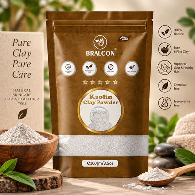 BRALCON Pure Kaolin Clay Powder 100gm – Natural Cosmetic Grade, Gentle for DIY Skincare & Face Masks