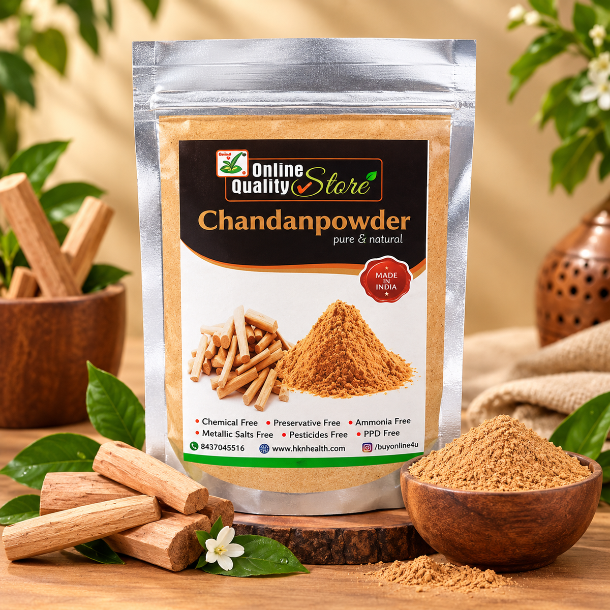 Online Quality Store Sandalwood Powder Pure Organic, for Skin Whitening (200 gm)