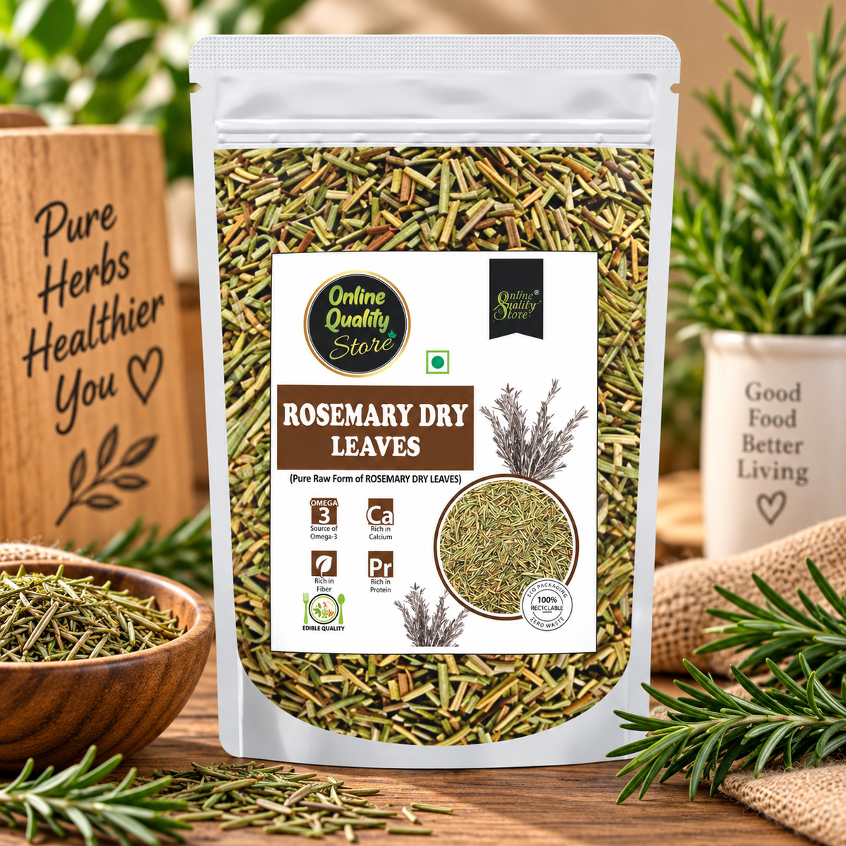 Online Quality Store Rosemary Dry Leaves - 100g |Rosemary Dried Leaf/Rosemary For Foods & Hair/Rosemary Herb Tea | Organic | Natural