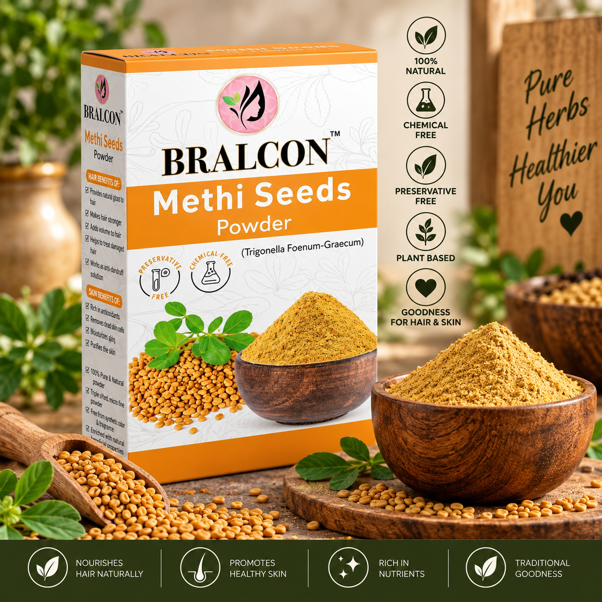 BRALCON Organic Methi Seeds Powder - 100g