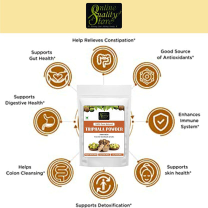 Online Quality Store Triphala Powder - 100g for eating, hair and skin, churna powder of Amla, Behada, Harada
