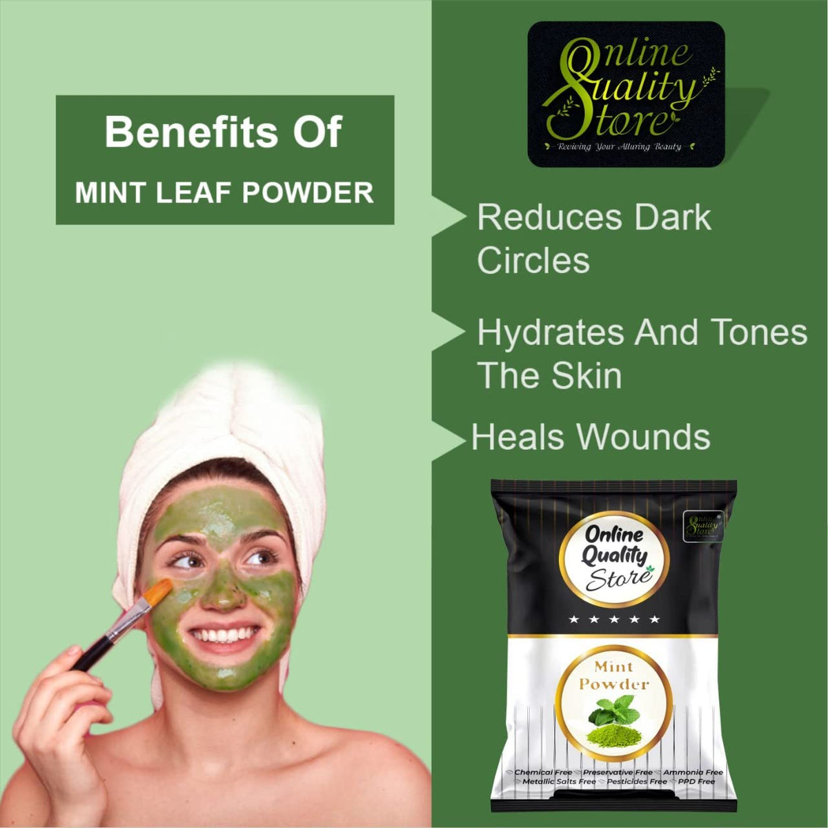 Online Quality Store Herbal Mint Powder for Hair and Face |Pudina Powder for Face |Mint Powder for Skin | Mint Powder for Hair | No added Chemicals, 100 Grams