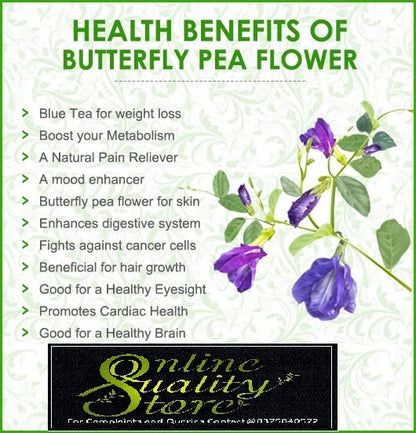 Online Quality Store Organic Butterfly Pea Flower Tea-100g | 100 % Natural Herbal Tea | Blue Pea Tea