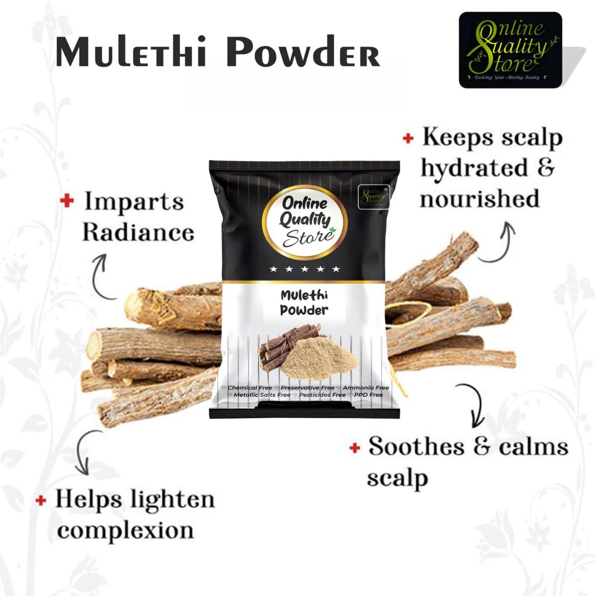 Online Quality Store Licorice (Mulethi) Powder |Yashtimadhu Powder,Liquorice Powder |glycyrrhiza glabra powder |pure mulethi powder for face,body,skin, & hair |Natural Pure Mulethi Powder best for hair and Skin care ,100g