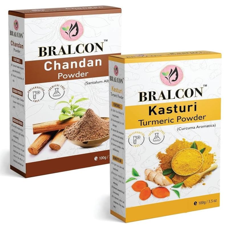 Kasturi Haldi Chandan Powder Combo for Face Pack | Sandalwood Powder | Amba Haldi Powder | Skin Mask | Pack of 2 | 200gm