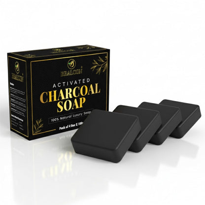 Activated Charcoal Soap, 100% Natural Luxury Bar, Black, Pack of 4, 100g Each