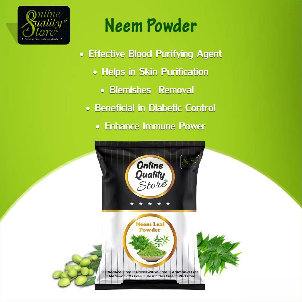 Online Quality Store neem powder for face pack |neem powder |neem powder for face pack organic |pure neem powder |pure organic neem powder for face,body,skin,hair,plants |azadirachta indica,100g