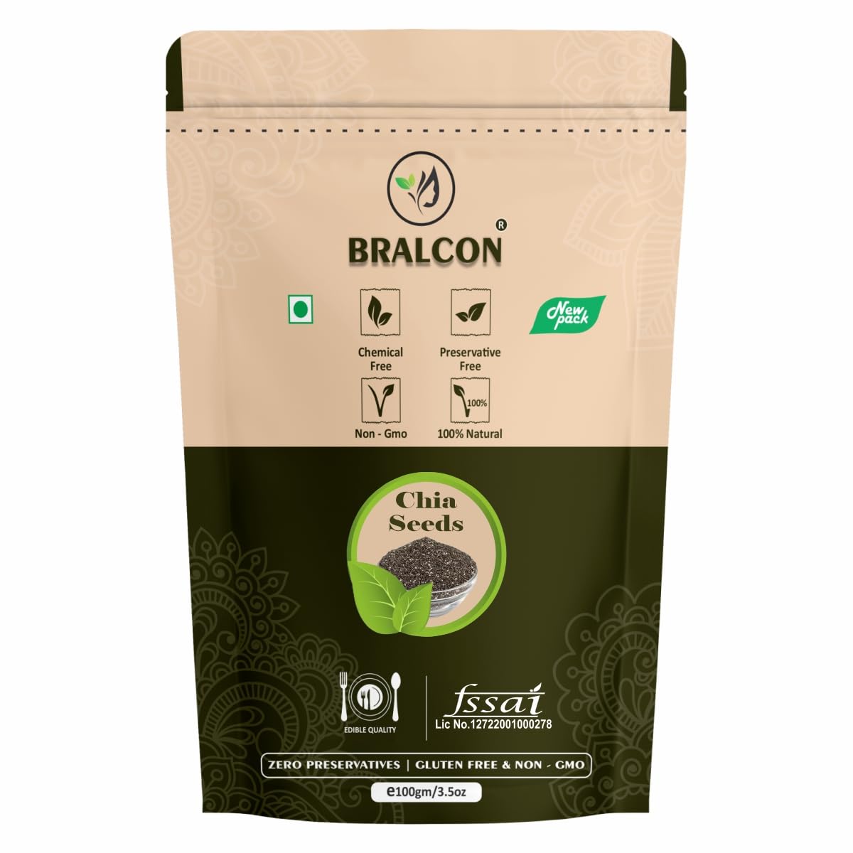 BRALCON Raw Unroasted Organic Chia Seeds - 100gm