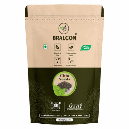 BRALCON Raw Unroasted Organic Chia Seeds - 100gm